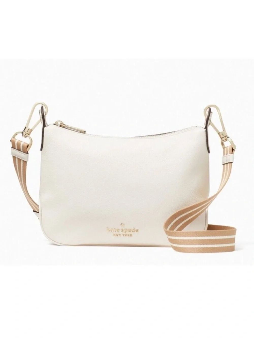 Kate Spade Cream Crossbody Bag with Striped Tan Strap